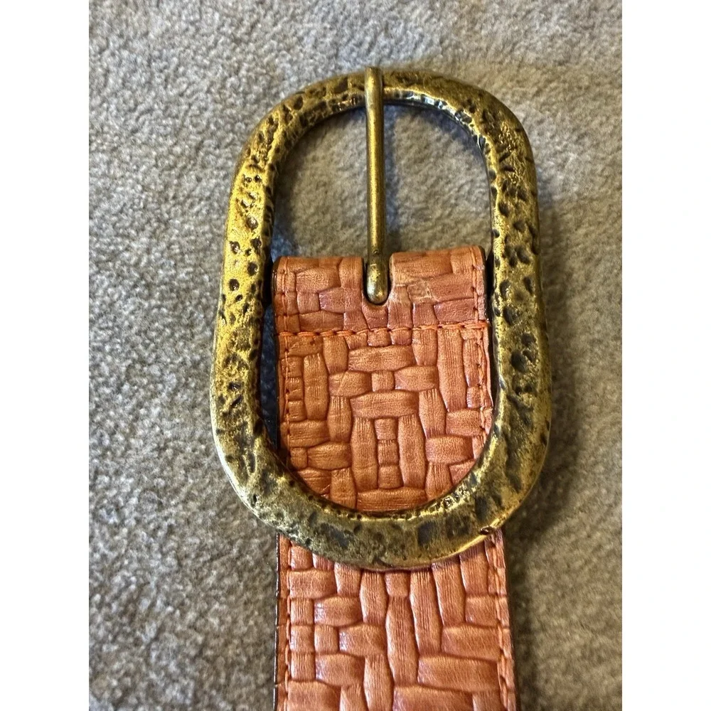 Leatherock Brown 9557 SZ 36 Leather Belt Brass Hammered Gold Buckle USA Western